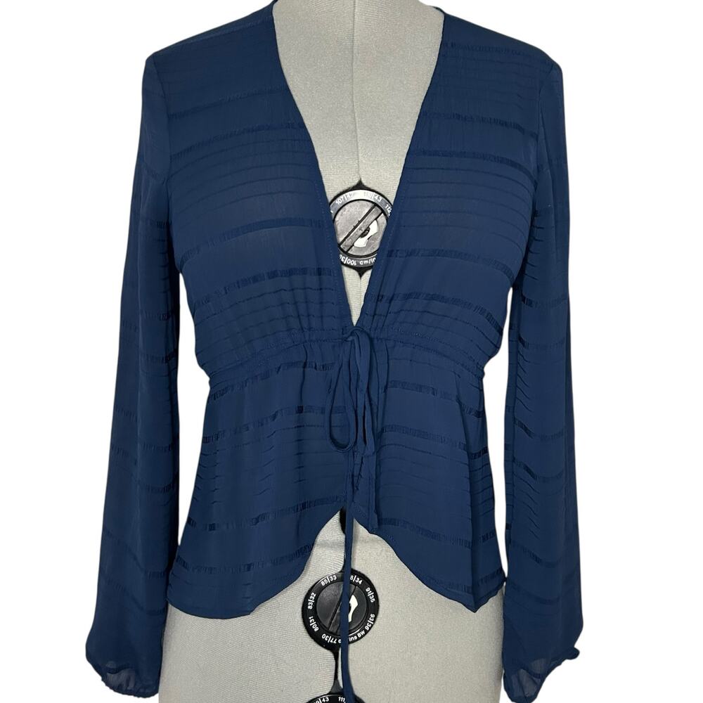 BCBGeneration Sheer Blue Tie Blouse Size S
